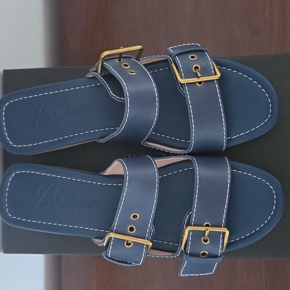 JCrew Women's Double Strap Blue Leather Clog Sandals Size 9.5 Used Once - Picture 3 of 6